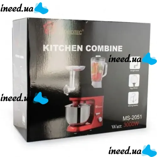 Domotec MS-2051 Desktop Food Processor 4 in 1 Mixer 3000W Dough Mixer with 6.5L Bowl for Kneading Dough, Kitchen Meat Grinder Blender Red