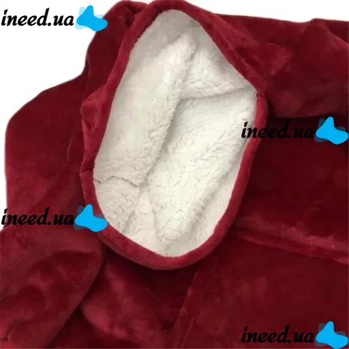 Hoodie Huggle Hoodie Ultra Plush Blanket Burgundy 2in1 Unisex Oversize Hoodie Plush Plaid with Fleece Sleeves 74X110 cm Red