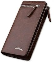 Чоловічий шкіряний гаманець клатч Baellerry Italia Brown B618 на 21 відділення для купюр і телефону на блискавці, чоловіче портмоне Коричневий