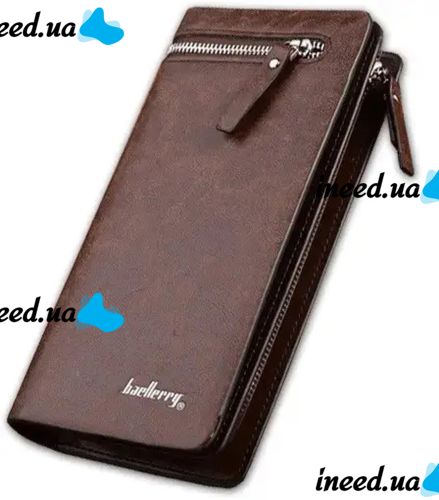 Чоловічий шкіряний гаманець клатч Baellerry Italia Brown B618 на 21 відділення для купюр і телефону на блискавці, чоловіче портмоне Коричневий