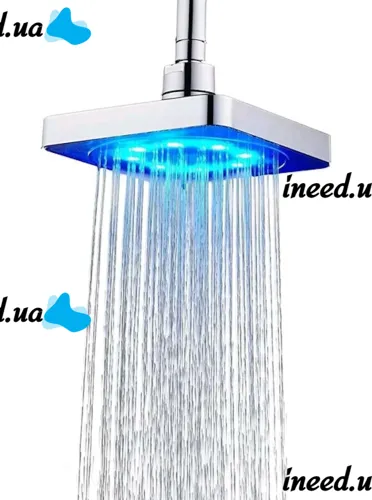 Светодиодная квадратная насадка лейка для верхнего душа Shower head AND XL-902 с LED RGB подсветкой, Душевая насадка-лейка с датчиком температуры