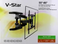 Настенный поворотный кронштейн V-Star S65 55"-85" дюймов для телевизора до 68.2 кг, Подвесной держатель крепление для ТВ плазмы 55-85 дюймов Черный