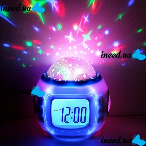Настільний годинник-проектор Music And Starry Sky Calendar 1038 з LED підсвічуванням, музичний нічник проектор зоряного нічного неба світильник білий