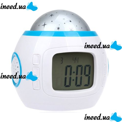 Настільний годинник-проектор Music And Starry Sky Calendar 1038 з LED підсвічуванням, музичний нічник проектор зоряного нічного неба світильник білий