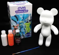 Флюїдний ведмедик Зроби сам DIY Creative Fluid Bear 23 см з фарбами 3 шт Набір розмальовка іграшка Ведмедик для творчості вініловий ведмідь флюїд-арт
