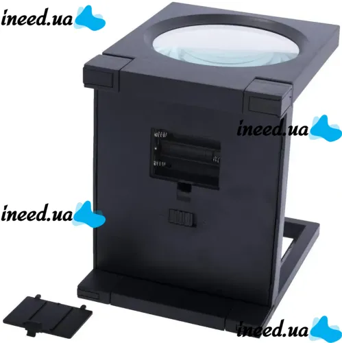 Zhongdi MG14116-A 2.5X Jewelry Square Magnifier with Backlight and Measuring Scale Folding Magnifying Glass 110mm on Battery Stand