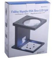 Zhongdi MG14116-A 2.5X Jewelry Square Magnifier with Backlight and Measuring Scale Folding Magnifying Glass 110mm on Battery Stand
