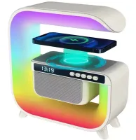 Настільна смарт лампа нічник RGB XM-G3 акумуляторний з бездротовою зарядкою 15W і Bluetooth колонкою, Блютуз колонка G3 з підсвічуванням Біла