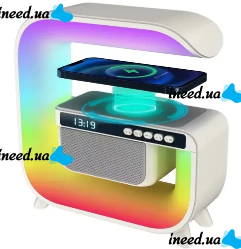 Настільна смарт лампа нічник RGB XM-G3 акумуляторний з бездротовою зарядкою 15W і Bluetooth колонкою, Блютуз колонка G3 з підсвічуванням Біла