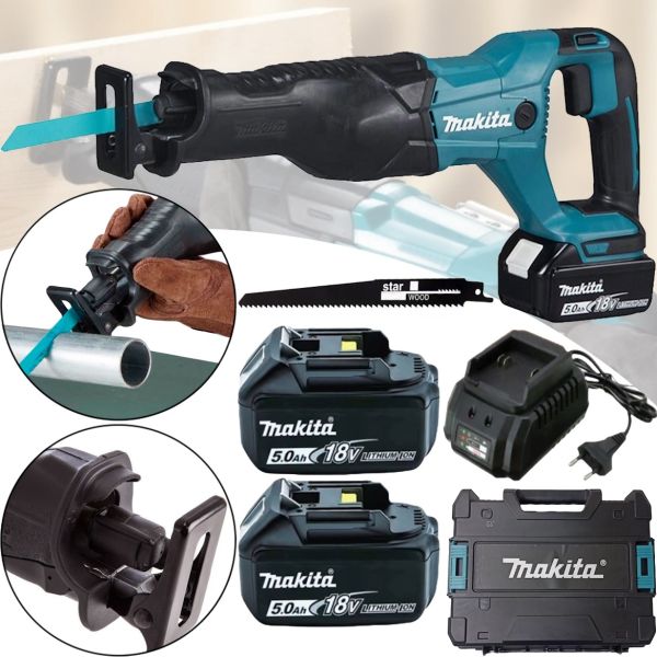 Аккумуляторная сабельная пила Makita DJR186Z 18V 5Ah для резки металла и дерева 2 аккумулятора, Бесщеточная электроножовка Макита с 1 пилой в кейсе