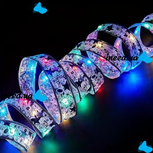 Світлодіодна гірлянда у вигляді стрічки LACESHINE RGB 5 метрів з малюнком сніжинок на батарейках, Новорічна стрічка 5м 50 LED діодів різнобарвна