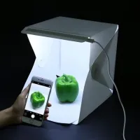 Folding photo box NJ-0065 with Led-lighting 22x22x22 cm for subject shooting, Lightbox for macro photography, Mini photo studio 2 backgrounds