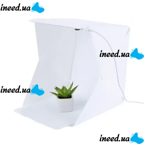 Folding photo box NJ-0065 with Led-lighting 22x22x22 cm for subject shooting, Lightbox for macro photography, Mini photo studio 2 backgrounds