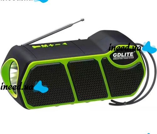 Беспроводная Bluetooth колонка фонарь Solar GDLite GD-11 1500 mAh с солнечной панелью, Аккумуляторный радиоприемник с фонариком FM Power Bank Зеленый