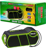 Беспроводная Bluetooth колонка фонарь Solar GDLite GD-11 1500 mAh с солнечной панелью, Аккумуляторный радиоприемник с фонариком FM Power Bank Зеленый