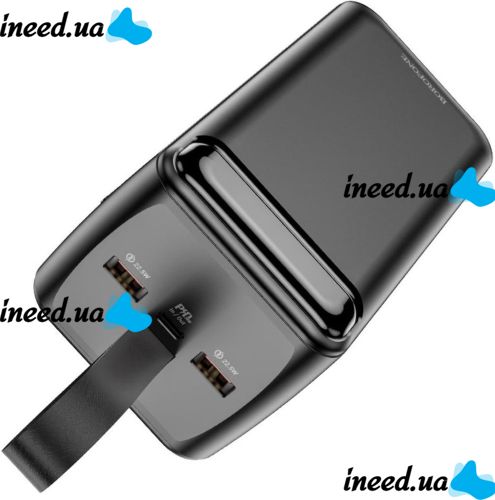 Зовнішній акумулятор Borofone Power Bank BJ14D 50000mah Black на 2 USB 22.5 W і USB-C 20W, УМБ Повербанк батарея з ремінцем для зарядки телефону Чорний