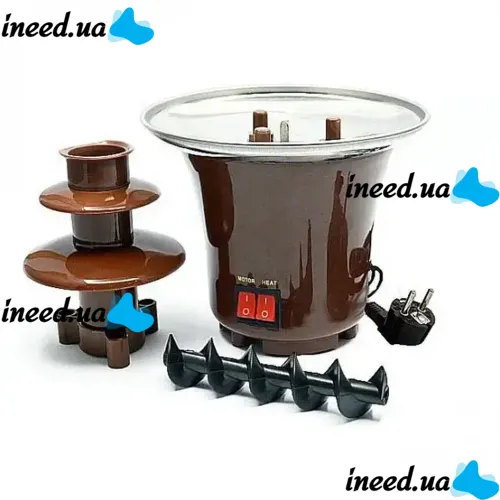 Шоколадный фонтан Фондю Mini Chocolate Fondue Fountain LY-280 на 2 яруса 60W, Фондюшница мини фонтан для шоколада из пищевой нержавейки, Коричневый