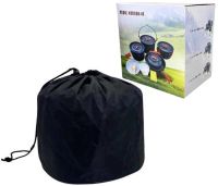 Camping cooking AL-600 Travel Cookware Set for 15 items kettle 3 pots frying pan and kitchen utensils in a camping case