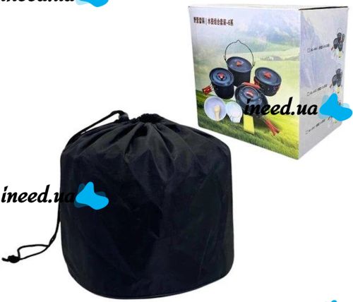 Camping cooking AL-600 Travel Cookware Set for 15 items kettle 3 pots frying pan and kitchen utensils in a camping case