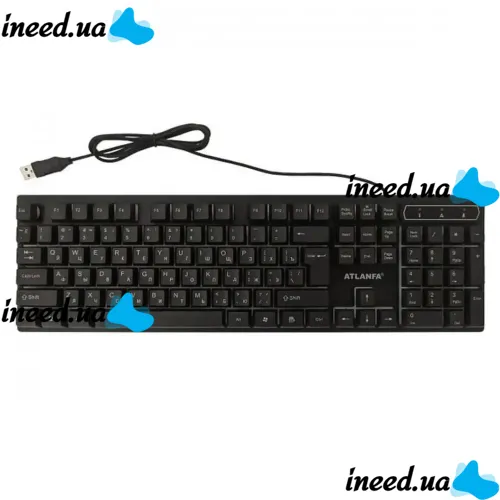 USB дротова геймерська комп'ютерна клавіатура Landslides KR - 6300 з RGB Led підсвічуванням ATLANFA AT-6300, повнорозмірна мембранна Чорна