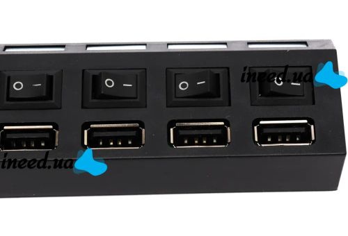 USB хаб Memos на 4 порти з перемикачами Black, живлення від USB 2.0 розгалужувач з кнопками on off концентратор перехідник HUB 480 Мбіт 5В Чорний