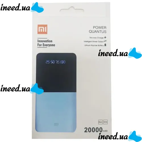 Зарядний пристрій УМБ Power Bank 20000 mAh Xiaomi Power Quantus MI 2.1 C 2xUSB повербанк з ліхтариком, зовнішній акумулятор батарея для телефону