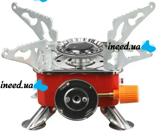 Tourist gas burner stove taganok Kovar MB-K202 for cooking with collet mounting for gas cylinders and piezo ignition Red