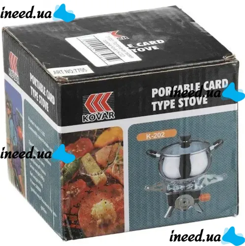 Tourist gas burner stove taganok Kovar MB-K202 for cooking with collet mounting for gas cylinders and piezo ignition Red