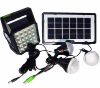 Автономная солнечная зарядная станция Solar GDlite GD-105 Power Bank с солнечной панелью и 3 LED лампочки, Прожектор фонарь с функцией повербанка