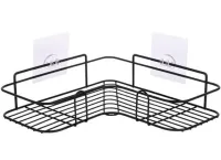 Jiner JE-963 Bathroom wall corner shelf for accessories, Wall mounted organizer holder with 2 hooks 26.5x26.5x9.5cm for bathroom on the wall