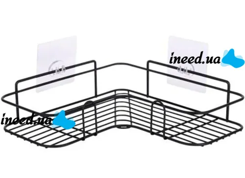 Jiner JE-963 Bathroom wall corner shelf for accessories, Wall mounted organizer holder with 2 hooks 26.5x26.5x9.5cm for bathroom on the wall