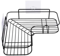 Jiner JE-963 Bathroom wall corner shelf for accessories, Wall mounted organizer holder with 2 hooks 26.5x26.5x9.5cm for bathroom on the wall