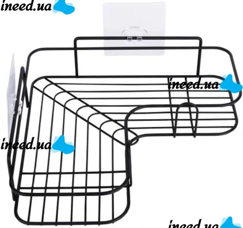 Jiner JE-963 Bathroom wall corner shelf for accessories, Wall mounted organizer holder with 2 hooks 26.5x26.5x9.5cm for bathroom on the wall