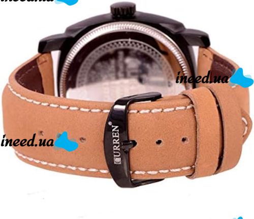 Чоловічі наручні Curren Leisure Series 8158 на руку з ремінцем зі штучної шкіри, Класичний кварцовий годинник з чорним циферблатом і календарем