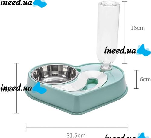 Годівниця з поїлкою для домашніх тварин Dog & Cat bowl 2в1 500мл, Миска зі сталі з автоматичним диспенсером для води для собак і котів синя