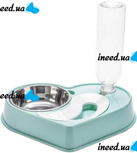 Годівниця з поїлкою для домашніх тварин Dog & Cat bowl 2в1 500мл, Миска зі сталі з автоматичним диспенсером для води для собак і котів синя