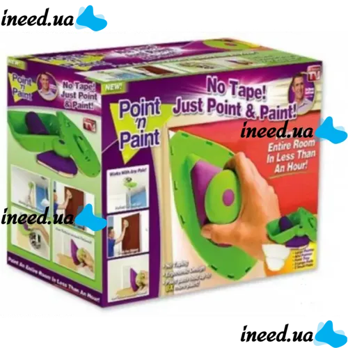 Малярська губка для нанесення фарби Point n Paint, Кисть-плашка Пойнт енд Пейнт Малярський набір для фарбування всіх площин + лоток для фарби