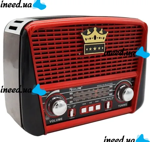 Rechargeable FM Radio Receiver MP3 Speaker Golon RX-455S SOLAR USB+SD with Solar Panel, Portable FM Radio Receiver 6W with Battery Red