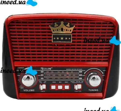Rechargeable FM Radio Receiver MP3 Speaker Golon RX-455S SOLAR USB+SD with Solar Panel, Portable FM Radio Receiver 6W with Battery Red