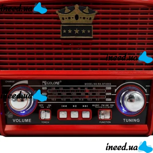 Rechargeable FM Radio Receiver MP3 Speaker Golon RX-455S SOLAR USB+SD with Solar Panel, Portable FM Radio Receiver 6W with Battery Red