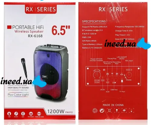 TMG HiFi RX-6168 10W Wireless Bluetooth Speaker with Microphone and RGB LED Backlight, Rechargeable Bluetooth Speaker USB AUX for Android IOS Black