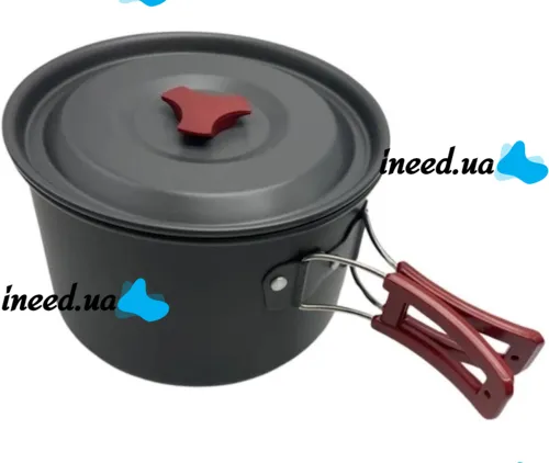 Camping cooking AL-600 Travel Cookware Set for 15 items kettle 3 pots frying pan and kitchen utensils in a camping case
