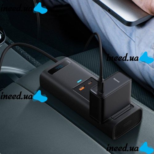 Автомобільний перетворювач напруги з 12V на 220v Baseus RNBQ-A01 150W інвертор з швидкою зарядкою CN EU 2 розетки type-C USB від прикурювача