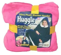 Толстовка-плед з капюшоном Huggle Hoodie Ultra Plush Blanket 2в1 унісекс оверсайз худі плюшевий плед з рукавами на флісі 74х110 см рожева