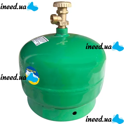 Tourist Gas Cylinder Golden Lion Rudyy CK-630 5 liters 2kg without burner, Household Cylinder 2.5 kW Propane with Handle GL-2 PK-630 for Home Green
