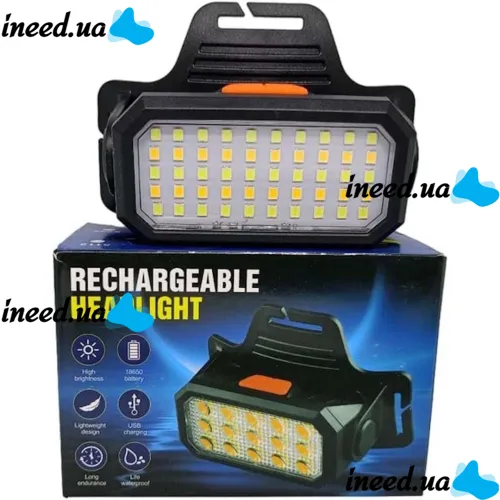 Налобний акумуляторний ліхтарик Bailong BL-5120 70 COB LED з білим і червоним світлом, Світлодіодний ліхтар з кріпленням на голову 6 режимів Чорний