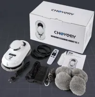 Акумуляторний робот для миття вікон Chovery CL-1 з пультом дистанційного керування і 4 насадками, Мийник вітрин і плитки від акб від мережі Білий