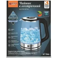 Electric glass kettle BITEK BT-7846 2.3 liters, Desktop electric kettle BITEK BT7846 2000W with automatic disconnection from the mains Black