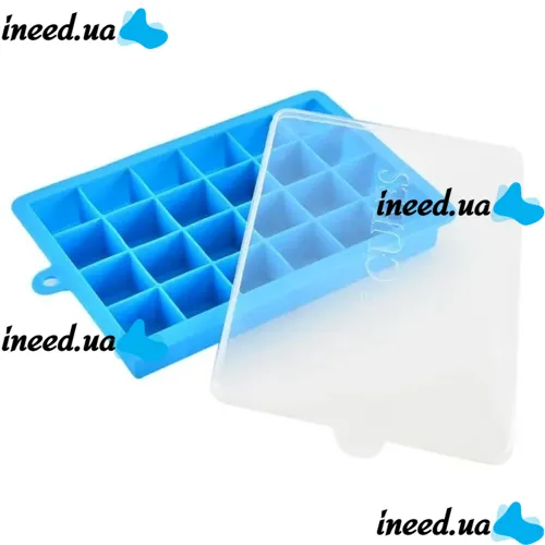 Силіконова багаторазова форма Silicone Ice Cubes Make для заморозки льоду і шоколаду з кришкою на 24 осередки, Лоток піднос для зберігання льоду 24 кубика
