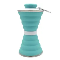 Складна силіконова пляшка Folding travel water cup 9588 0.5 л Бірюзова, Спортивна м'яка пляшка чашка для води